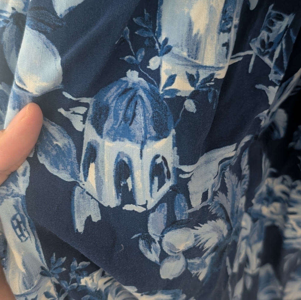 Loft Blue Hawaiian Vacation Print Short Sleeve Midi Dress Size Large Petite - Picture 6 of 7